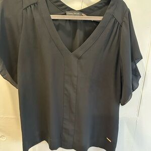 Ivanka Trump Black V-Neck Flutter Sleeve Top